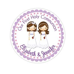 Twin Communion Girls Sisters Personalized Communion Favor Sticker