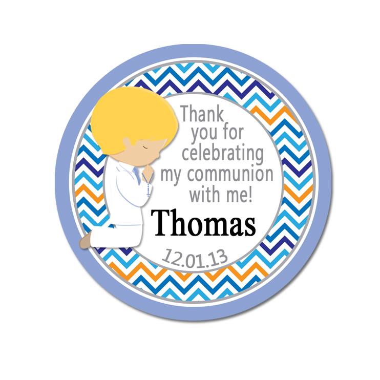 Communion Boy Multi Color Chevron Wide Border Personalized Sticker Birthday Stickers - INKtropolis