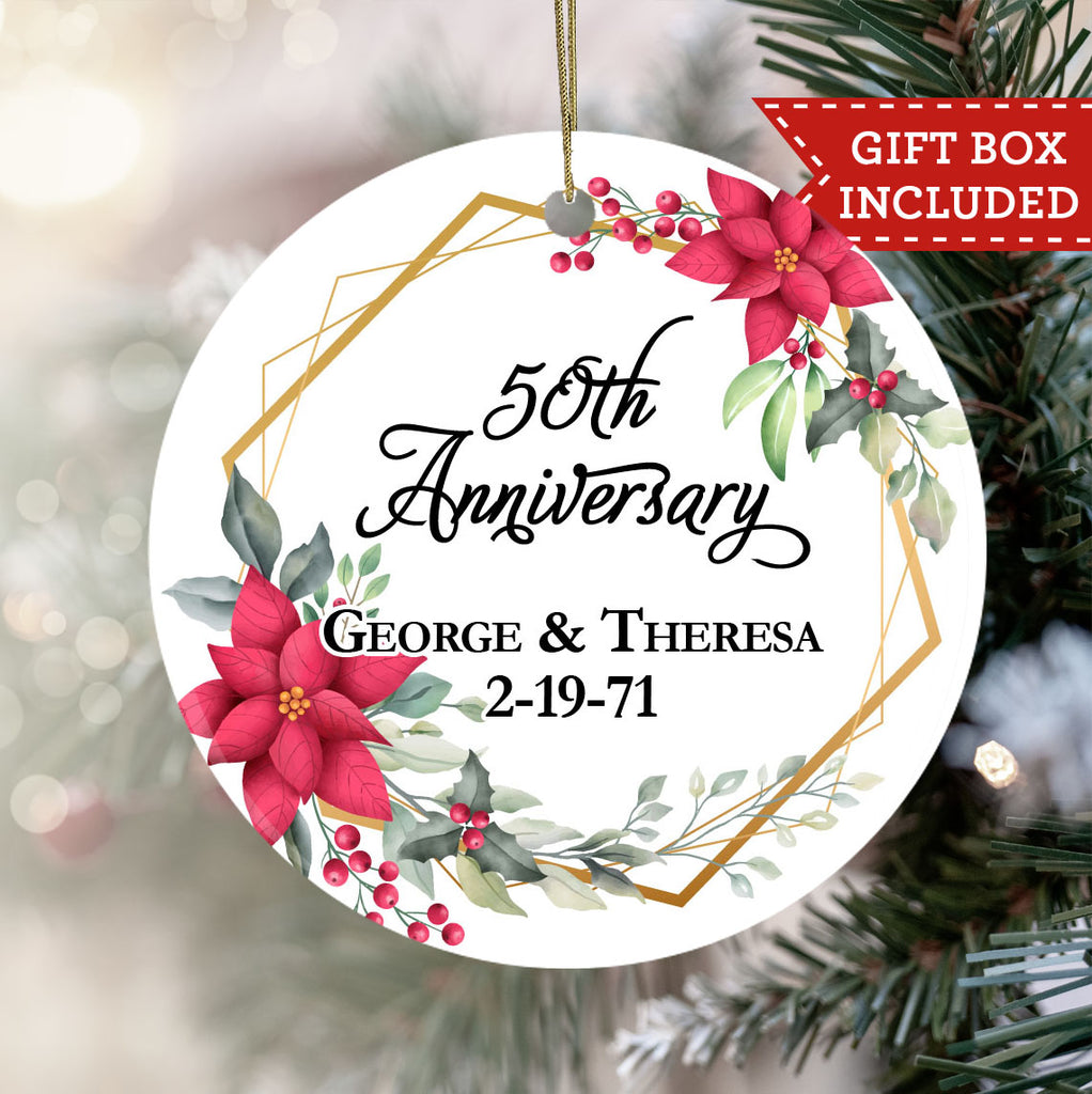 Personalized Wedding Anniversary Ornament - Pointsetta