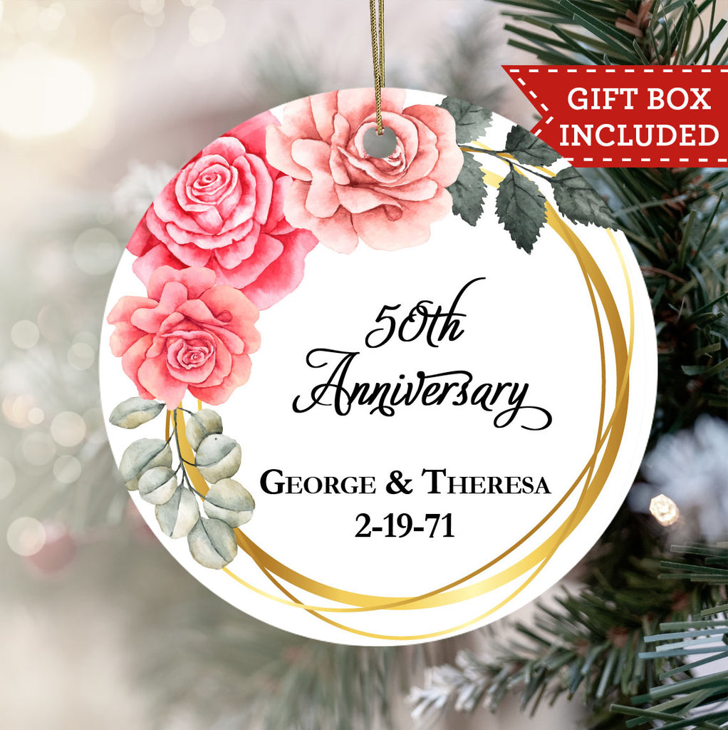 Personalized Wedding Anniversary Ornament - Floral Roses