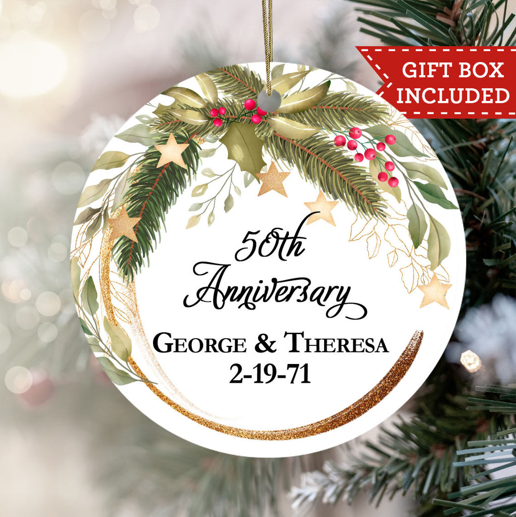 Personalized Wedding Anniversary Ornament - Wreath
