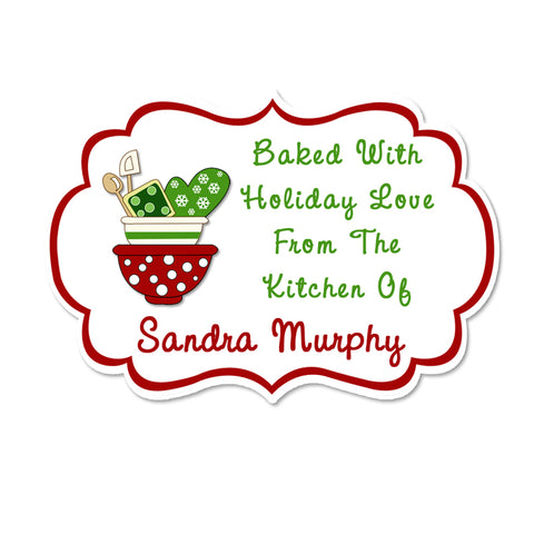 Mixing Bowls Fancy Frame Shaped Personalized Christmas Kitchen Labels