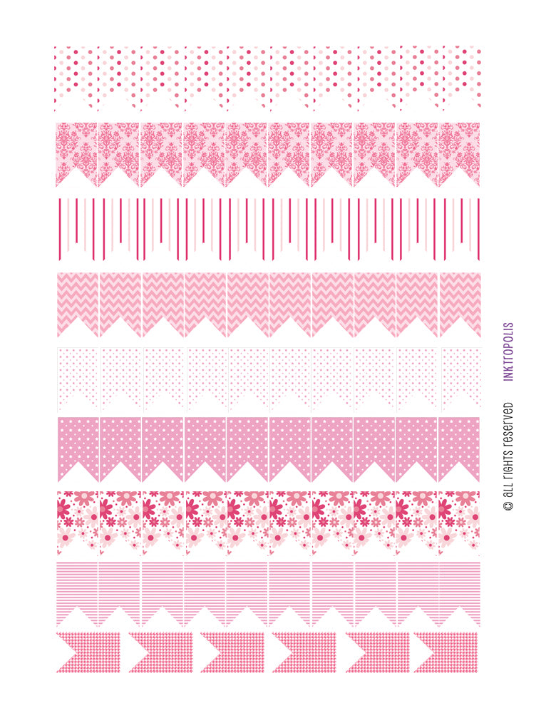 Monthly Planner Stickers Chunky Medium Flags in Pink Patterns Stickers Planner Labels Compatible with Erin Condren Vertical Life Planner planner sticker - INKtropolis