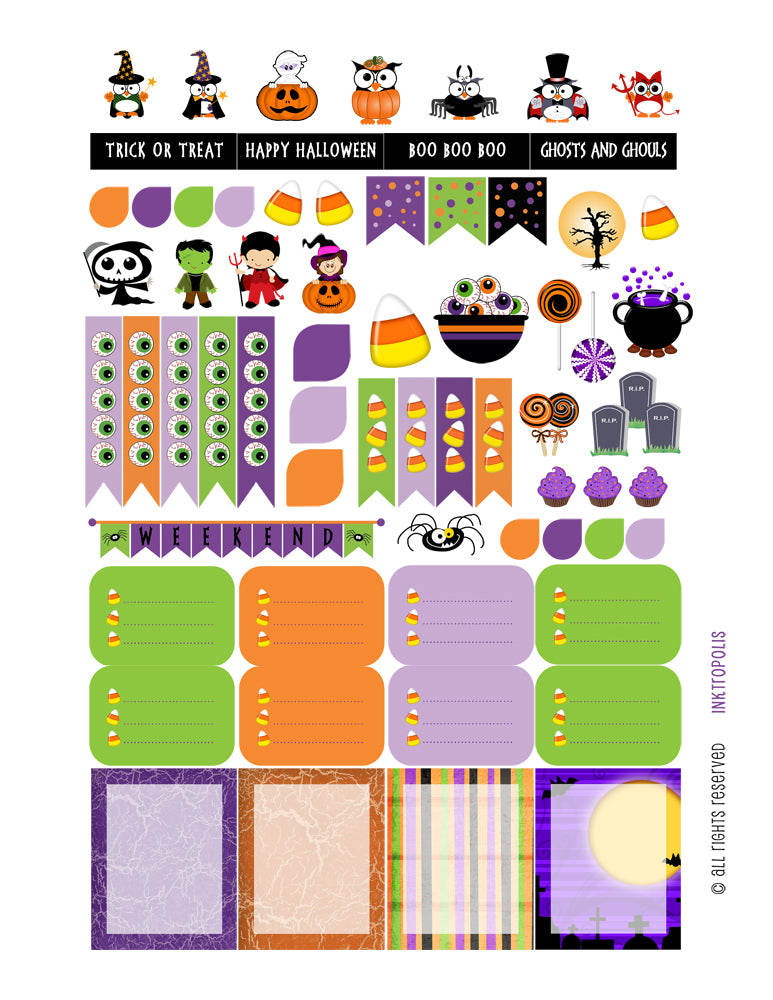 Halloween Sampler Monthly Planner Stickers Labels Compatible with Erin Condren Vertical Life Planner planner sticker - INKtropolis