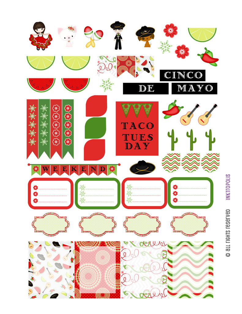 Monthly Planner Stickers Spanish Fiesta Sampler 3 Labels Compatible with Erin Condren Vertical Life Planner planner sticker - INKtropolis