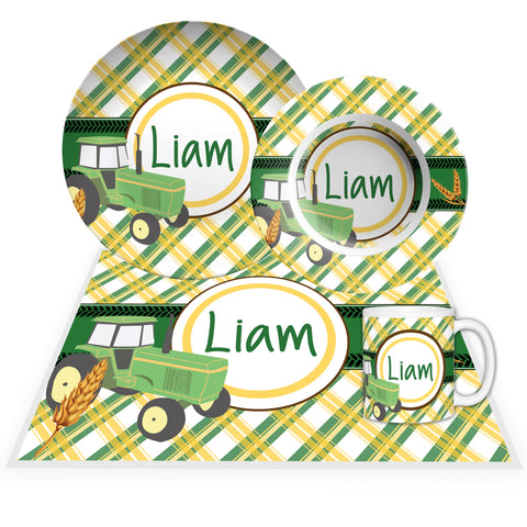 Personalized Tractor Plate, Bowl, Mug, Placemat Set - Choose Your Pieces