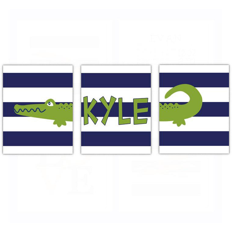 Preppy Alligator Nursery Wall Art Decor Dream Big Little One Poster, Print, Framed or Canvas - Set of 3 kids room art - INKtropolis