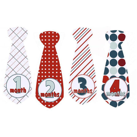 Americana Red, White, & Blue Baby Month Stickers - Tie Shaped