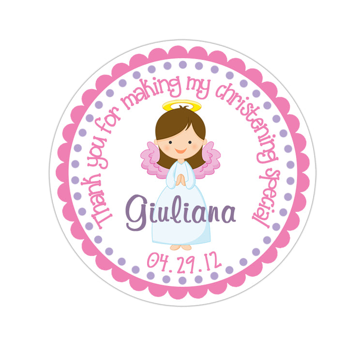 Brunette Haired Angel Girl Eyes Open Personalized Sticker Birthday Stickers - INKtropolis