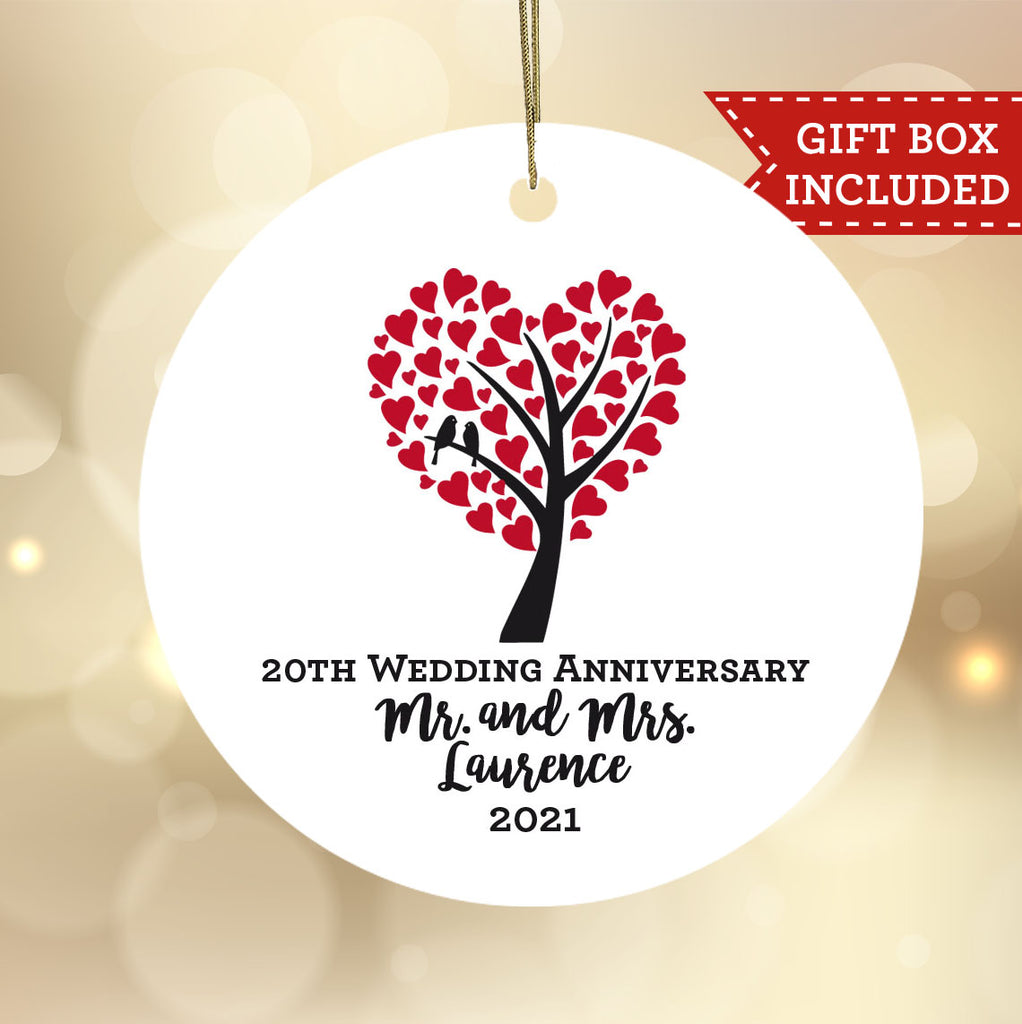 Personalized Wedding Anniversary Ornament - Heart Tree