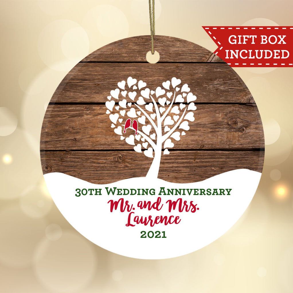 Personalized Wedding Anniversary Ornament - Rustic Heart Tree