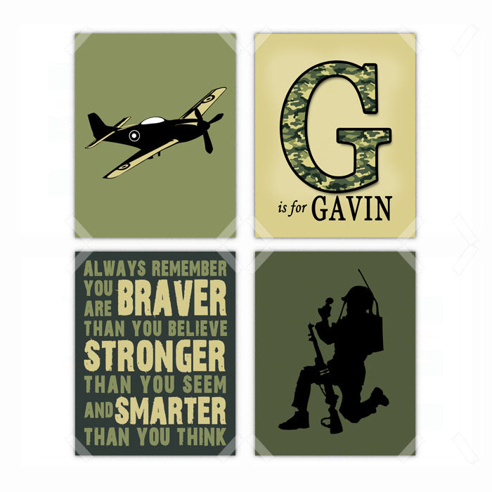 Military Army Camouflage Nursery Wall Art Decor Poster, Print, Framed or Canvas - Set of 4 kids room art - INKtropolis