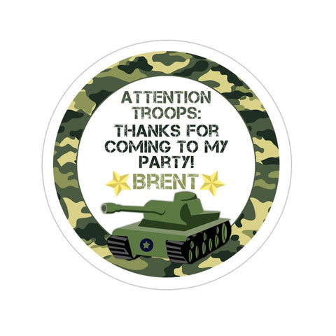Army Tank Personalized Birthday Favor Sticker