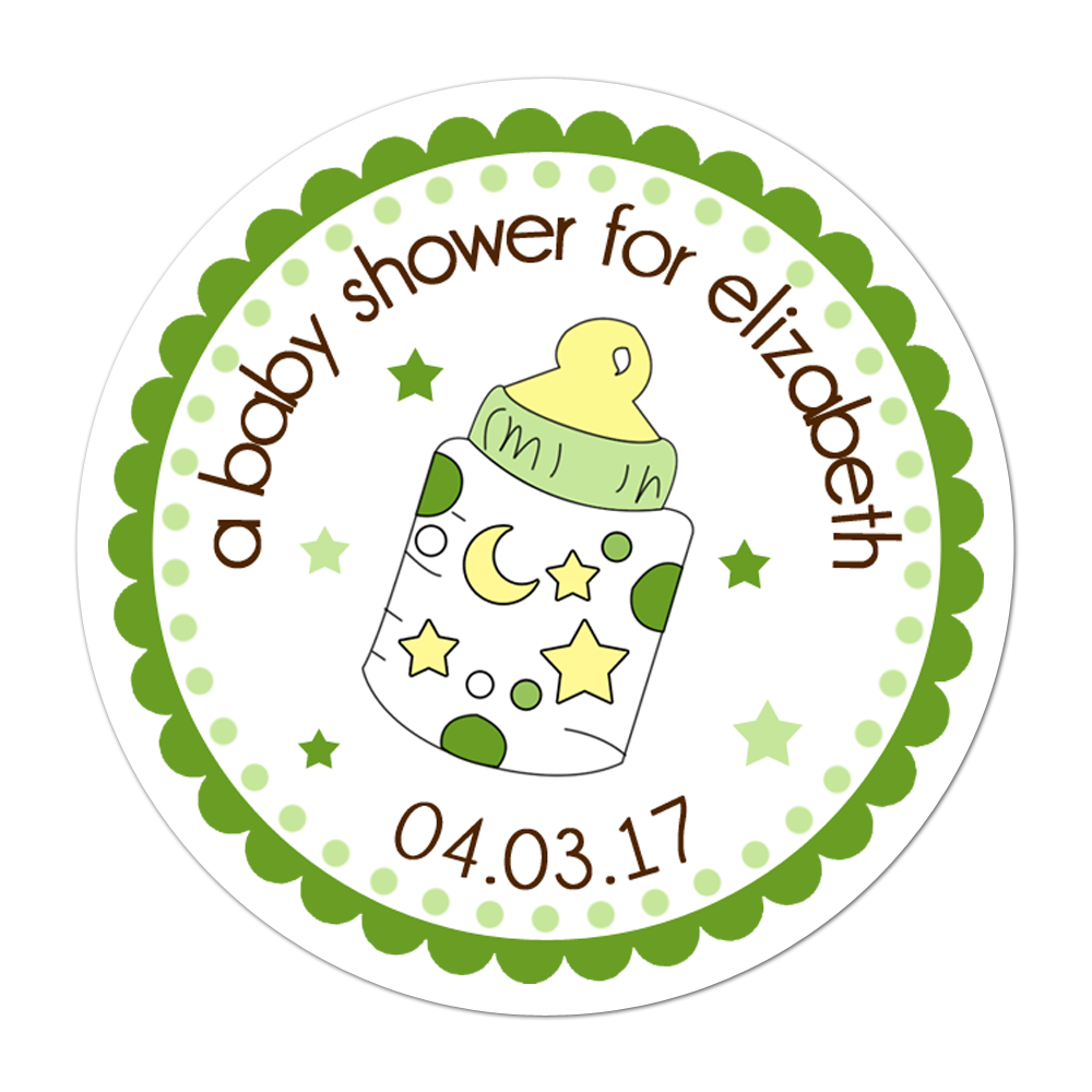 Green Baby Bottle Personalized Sticker Baby Shower Stickers - INKtropolis