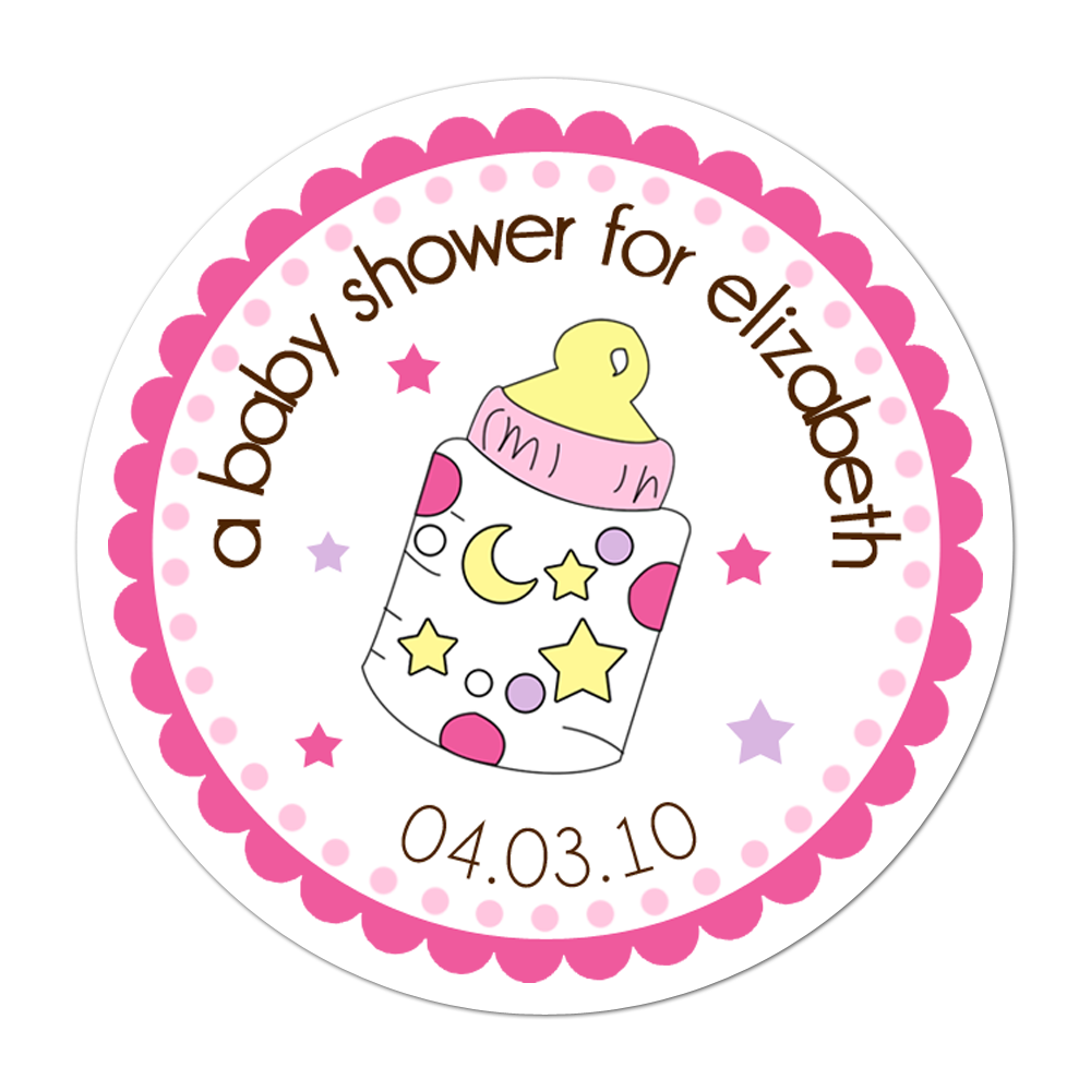 Pink Baby Bottle Personalized Sticker Baby Shower Stickers - INKtropolis
