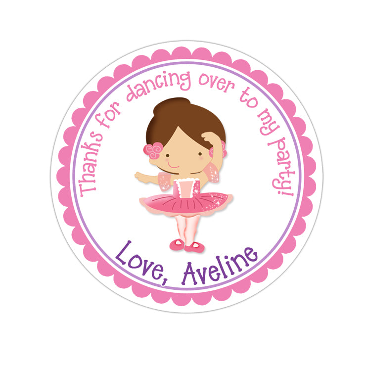 Brunette Ballerina Personalized Sticker Birthday Stickers - INKtropolis