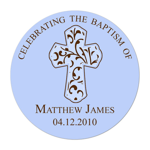 Fancy Cross Personalized Baptism Favor Sticker