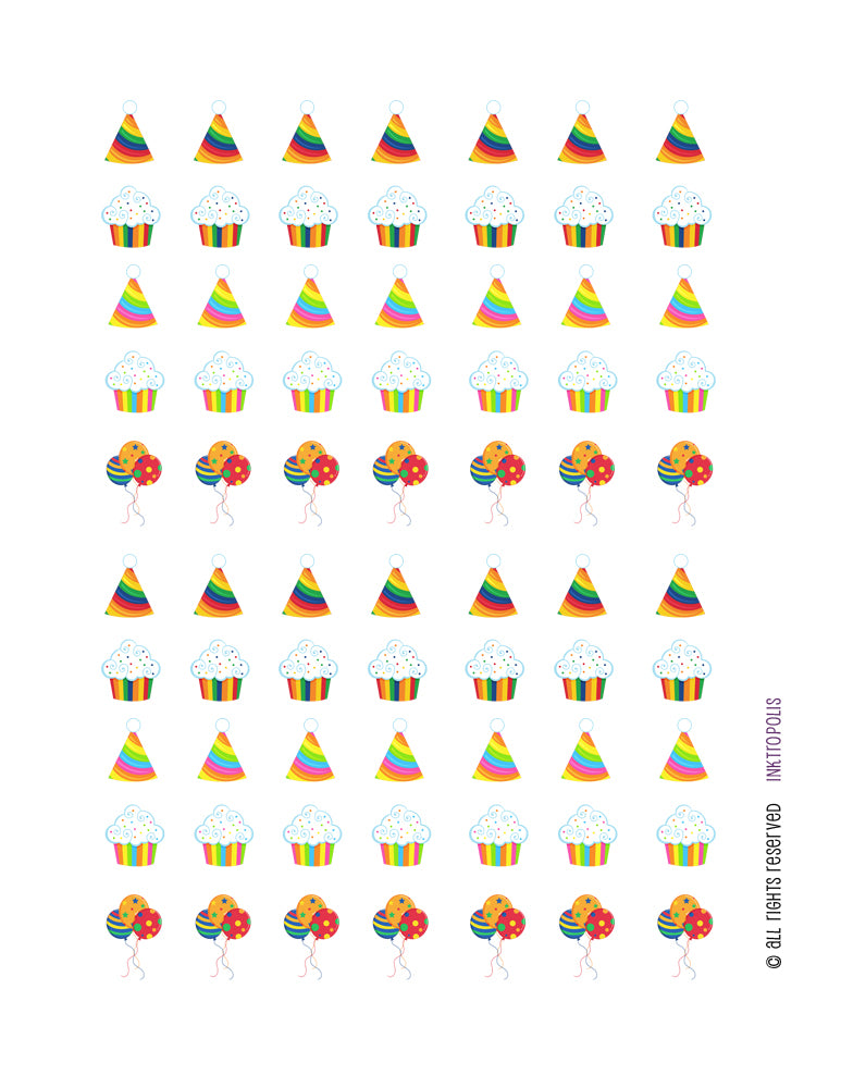 Monthly Planner Stickers Rainbow Birthday Cupcakes Balloons Party Hat Stickers Planner Labels Compatible with Erin Condren Life Planner - 70 Stickers planner sticker - INKtropolis