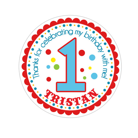 Circus Font Age Number Personalized Birthday Favor Sticker