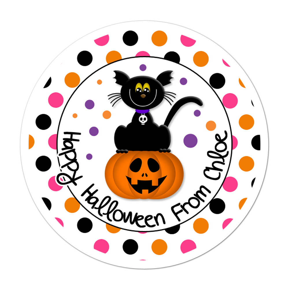 Black Cat On Pumpkin Personalized Sticker Halloween Stickers - INKtropolis