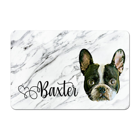 Personalized Pet Food Placemat - Custom Pet Photo - White Marble