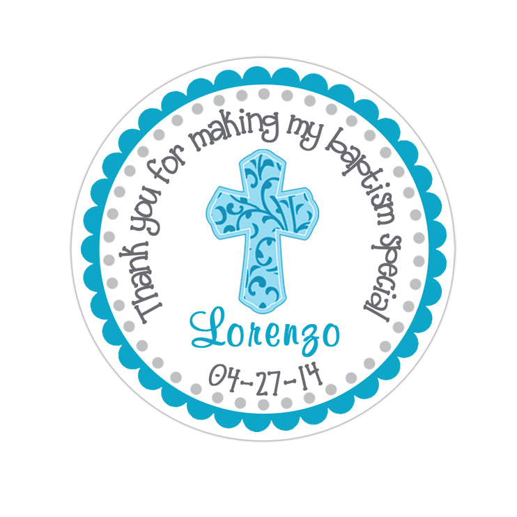 Scallop Border Filligree Cross Personalized Sticker Birthday Stickers - INKtropolis