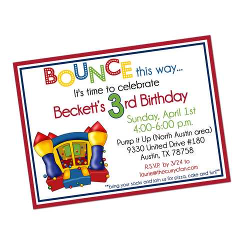 Primary Colored Bounce House Digital Birthday Invitation