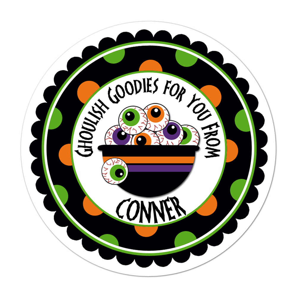 Bowl Of Eyeballs Wide Polka Dot Border Personalized Sticker Halloween Stickers - INKtropolis
