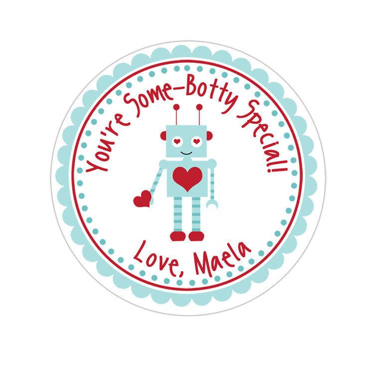 Blue Robot Valentines Day Personalized Sticker Valentines Day Stickers - INKtropolis