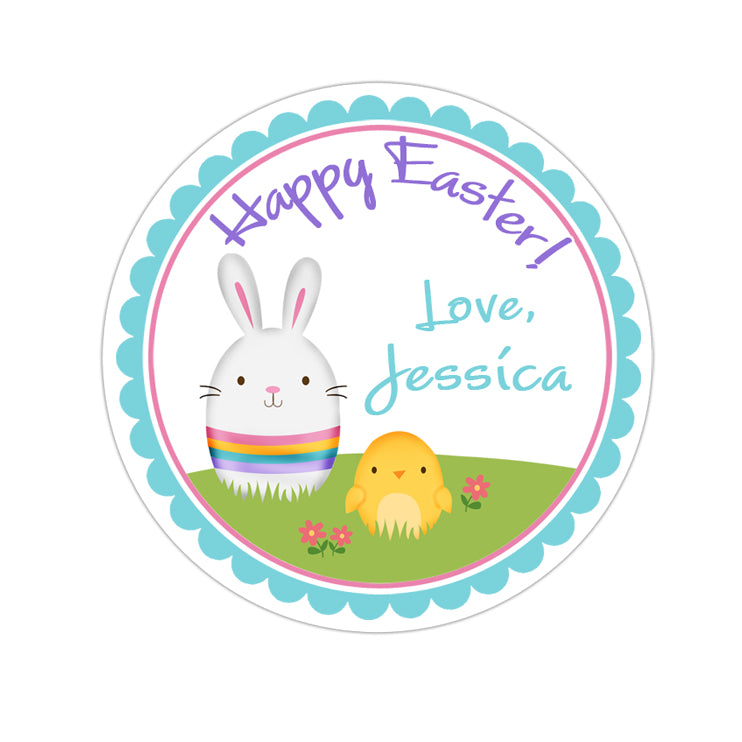 Easter Bunny and Chick Personalized Sticker Other Holiday Stickers - INKtropolis