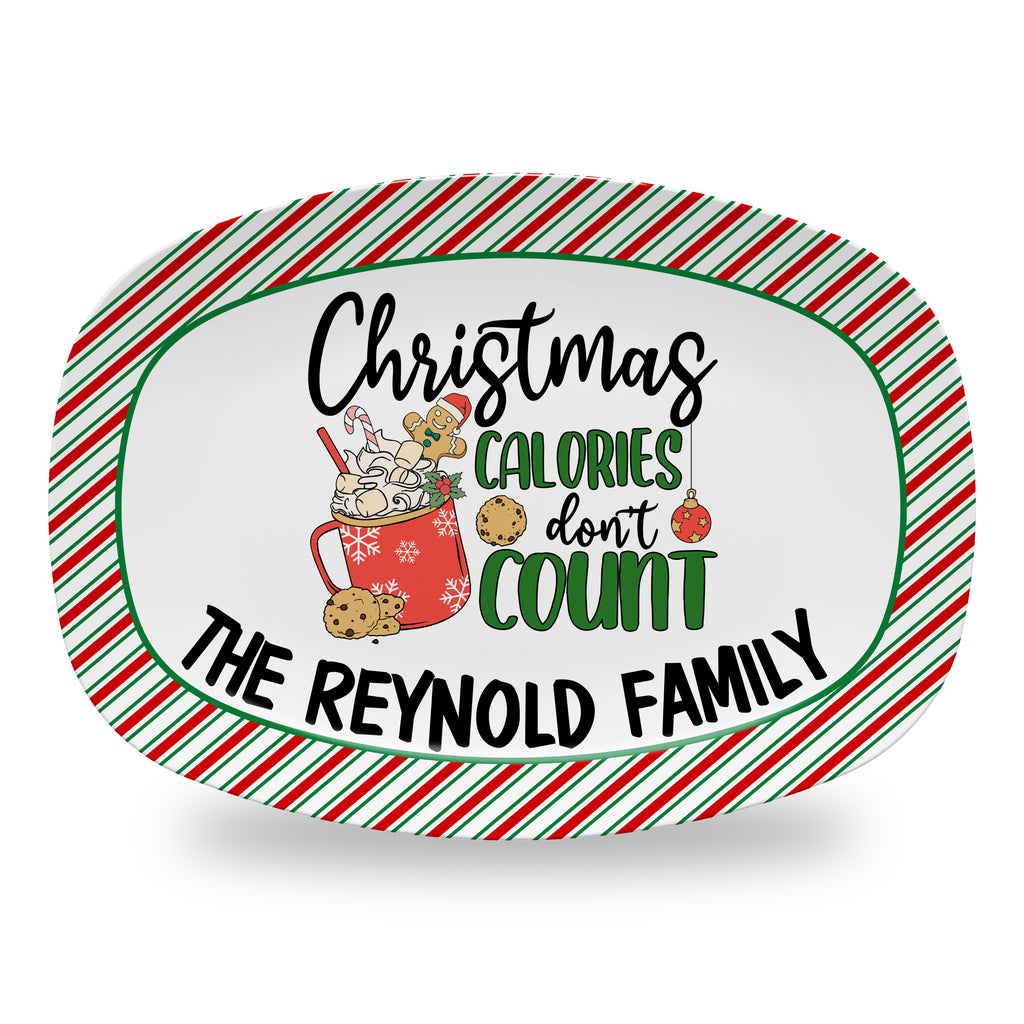 Personalized Christmas Holiday Platter, Serving Tray - Calories Don't Count