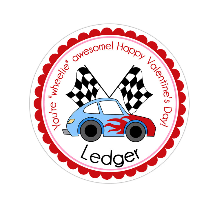 Racecar Valentines Day Personalized Sticker Valentines Day Stickers - INKtropolis