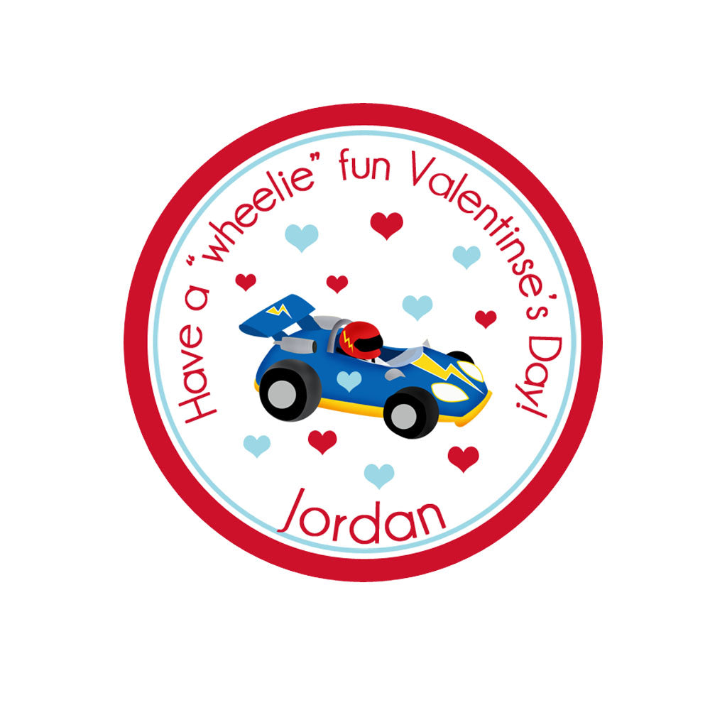 Race Car Valentines Day Personalized Sticker Valentines Day Stickers - INKtropolis