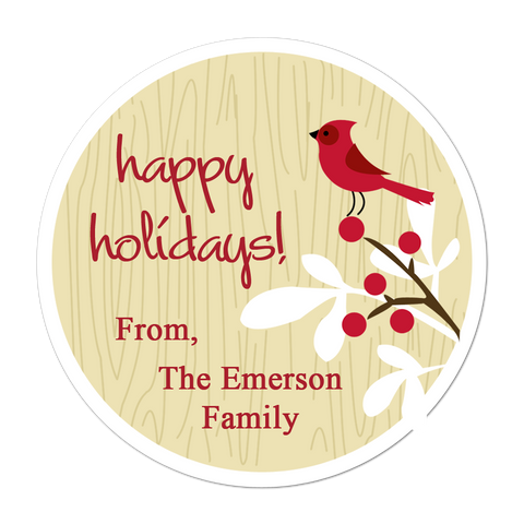 Cardinal Personalized Holiday Gift Sticker