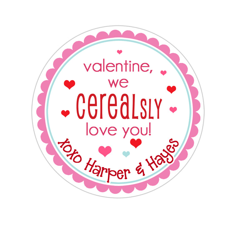 Cereal Valentines Day Personalized Sticker Valentines Day Stickers - INKtropolis