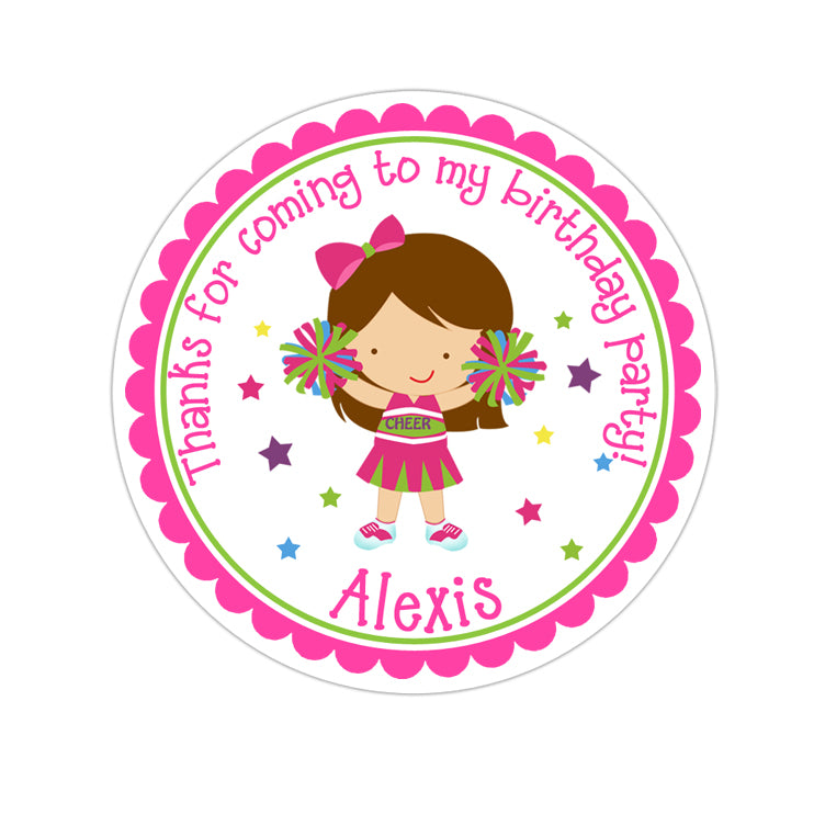 Brunette Cheerleader Personalized Sticker Birthday Stickers - INKtropolis