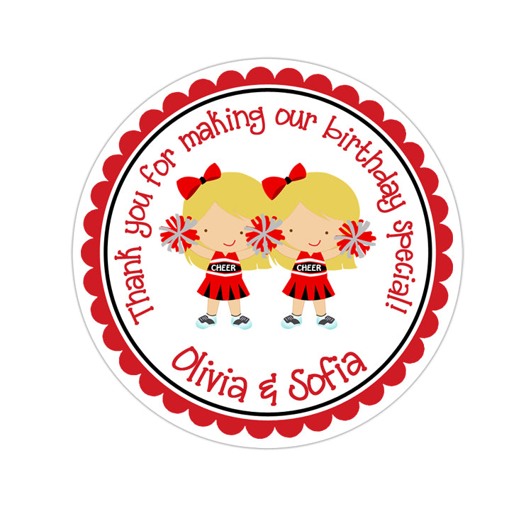 Two Cheerleaders Twins Sisters Personalized Sticker Birthday Stickers - INKtropolis