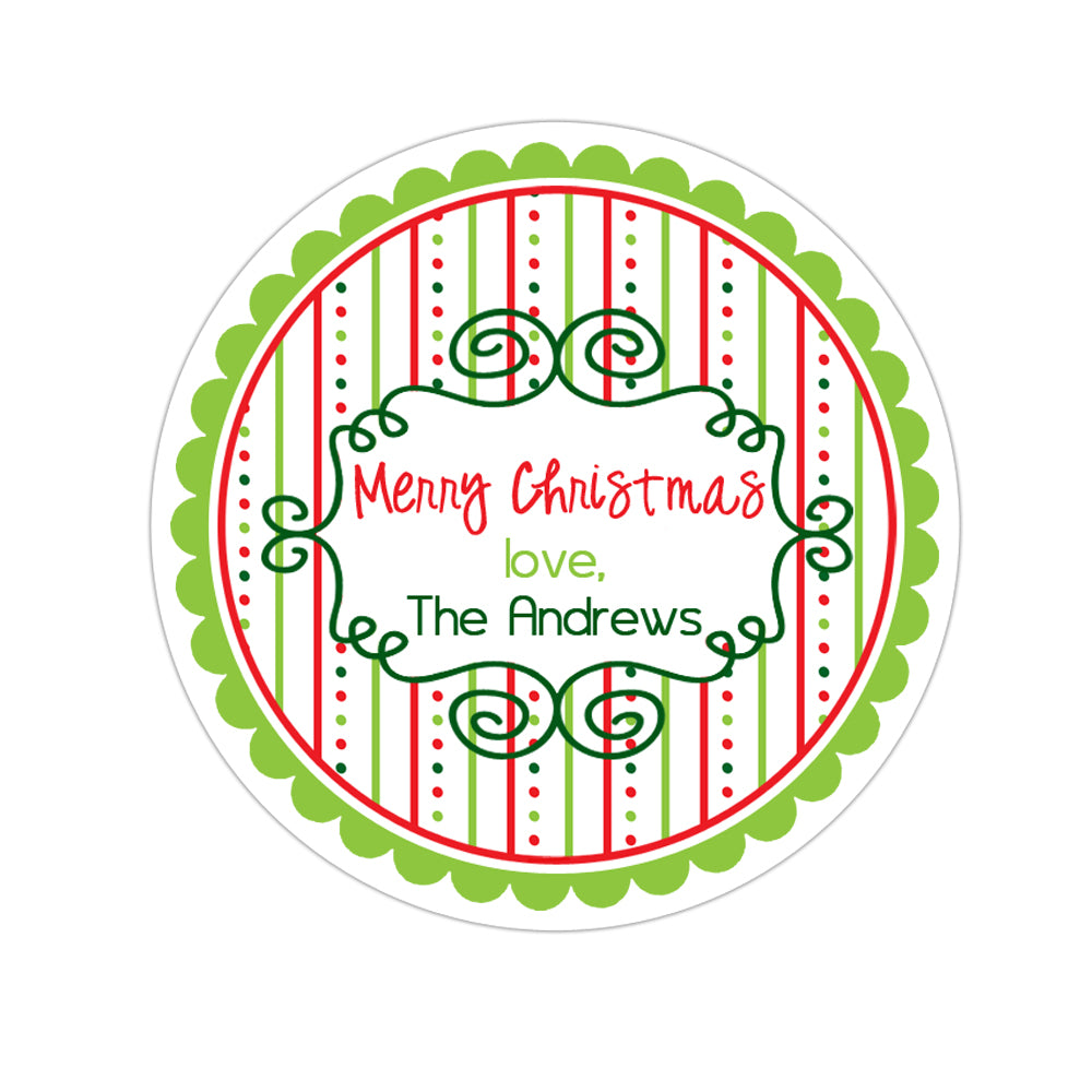 Whimsical Frame Wide Striped Patterned Border Personalized Sticker Christmas Stickers - INKtropolis