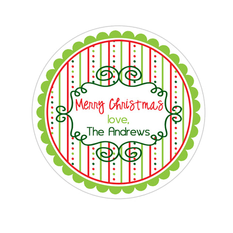 Whimsical Frame Wide Striped Patterned Border Personalized Holiday Gift Sticker