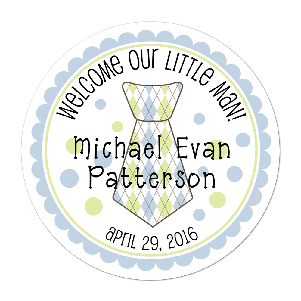 Little Man Necktie Personalized Sticker Baby Shower Stickers - INKtropolis