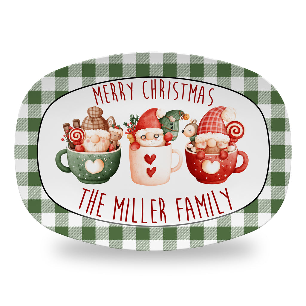 Personalized Christmas Holiday Platter, Serving Tray - Gnome Hot Cocoa