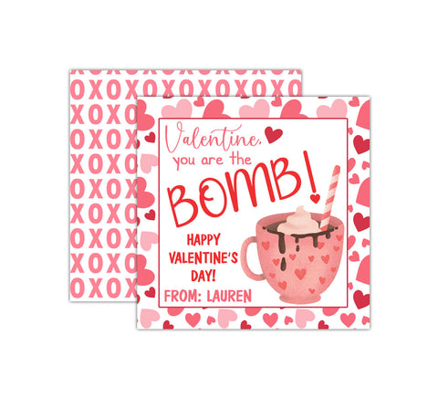 Personalized Cocoa Bomb Valentine's Day Tags, Valentine Cards