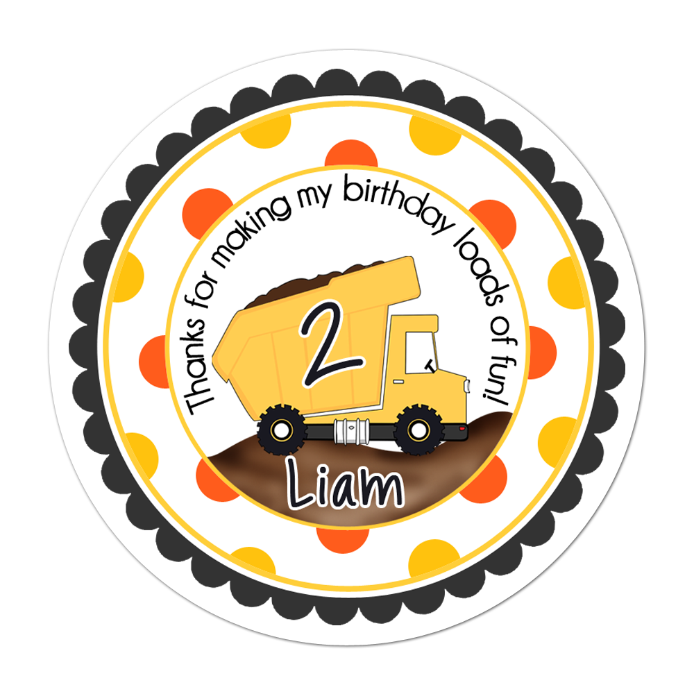 Dump Truck Wide Polka Dot Border Personalized Sticker Birthday Stickers - INKtropolis