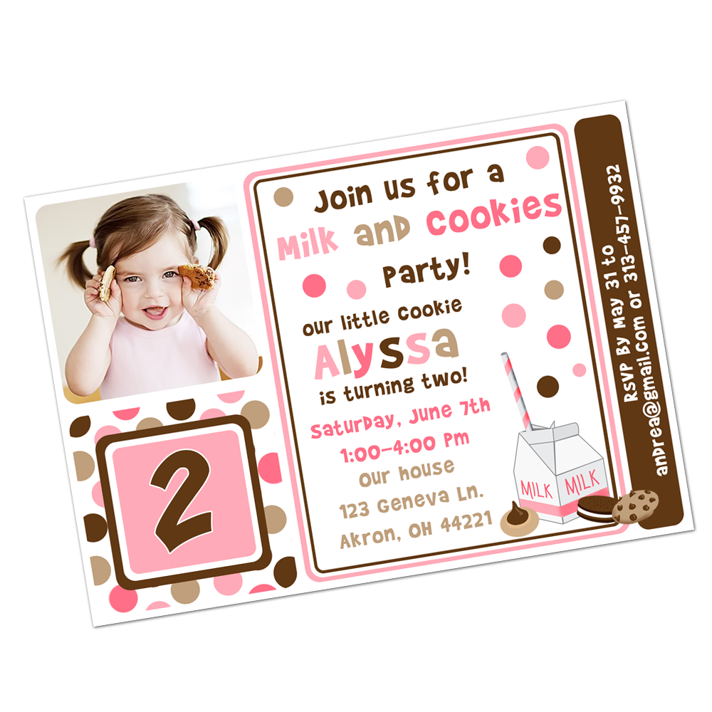 Pink & Brown Milk and Cookies Digital Invitation Digital Invitations - INKtropolis