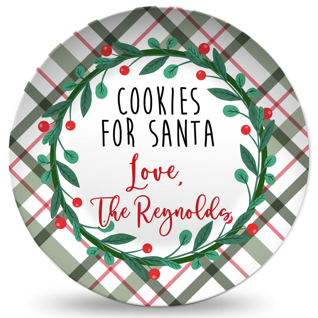 Personalized Cookies For Santa Plate - Christmas Plaid