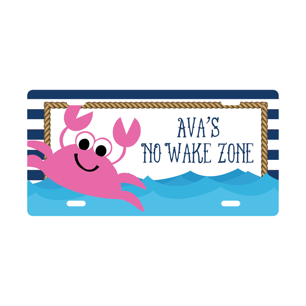 Personalized Pink Crab License Plate Sign - Kids Door Sign