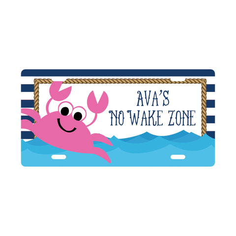 Personalized Pink Crab License Plate Sign - Kids Door Sign