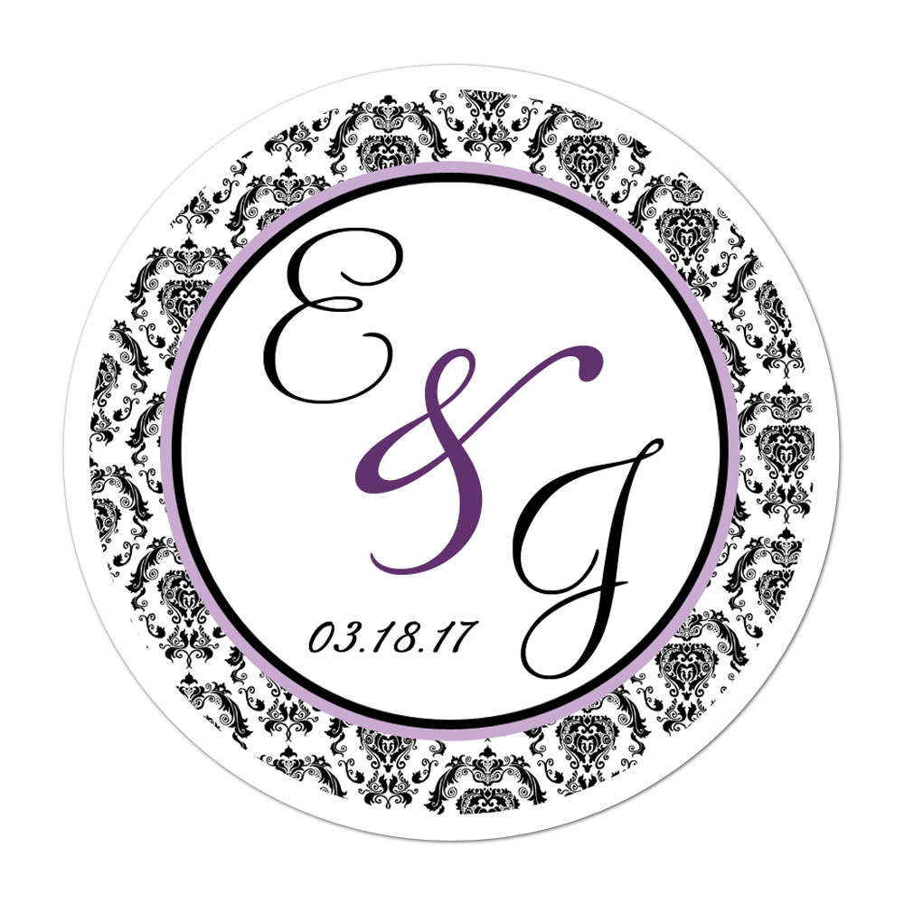 Damask Initials Personalized Sticker Wedding Stickers - INKtropolis