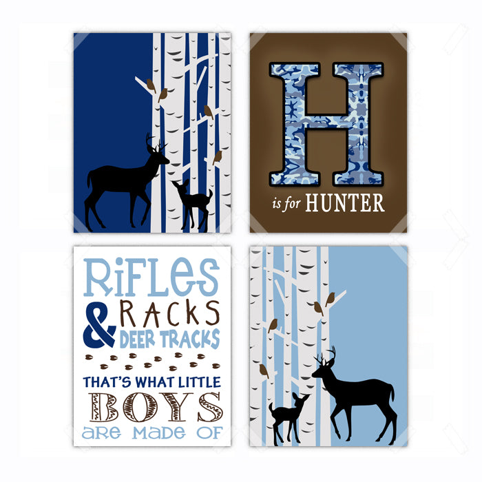 Woodland Deer Hunting Nursery Wall Art Decor Poster, Print, Framed or Canvas - Set of 4 kids room art - INKtropolis
