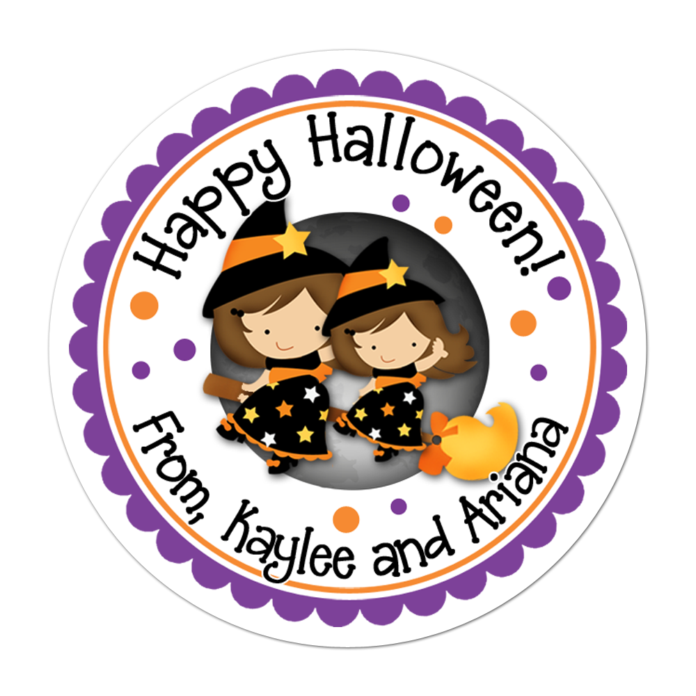 Twin Witches Personalized Sticker Halloween Stickers - INKtropolis